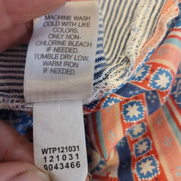 J.Jill Womens Striped Linen Blend Button-Up Short Sleeve Shirt With Floral & Geo - Picture 15 of 16